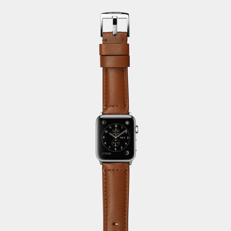 Brown leather band for stainless steel Apple Watch Ingenium Coffee
