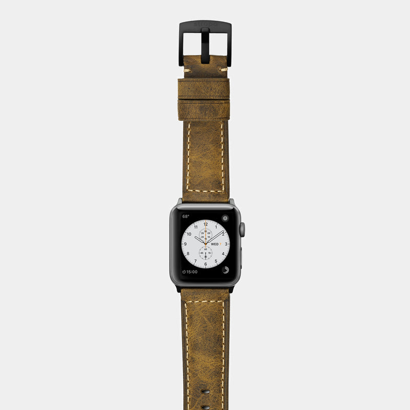 Brown leather band for space grey aluminium Apple Watch Confidens Amber