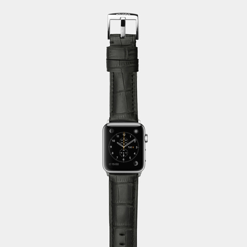 Black alligator leather band for stainless steel Apple Watch Crocodilus