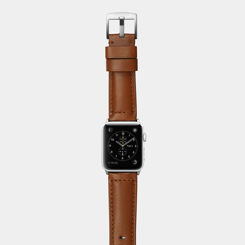 Brown leather band for silver aluminium Apple Watch Ingenium Coffee