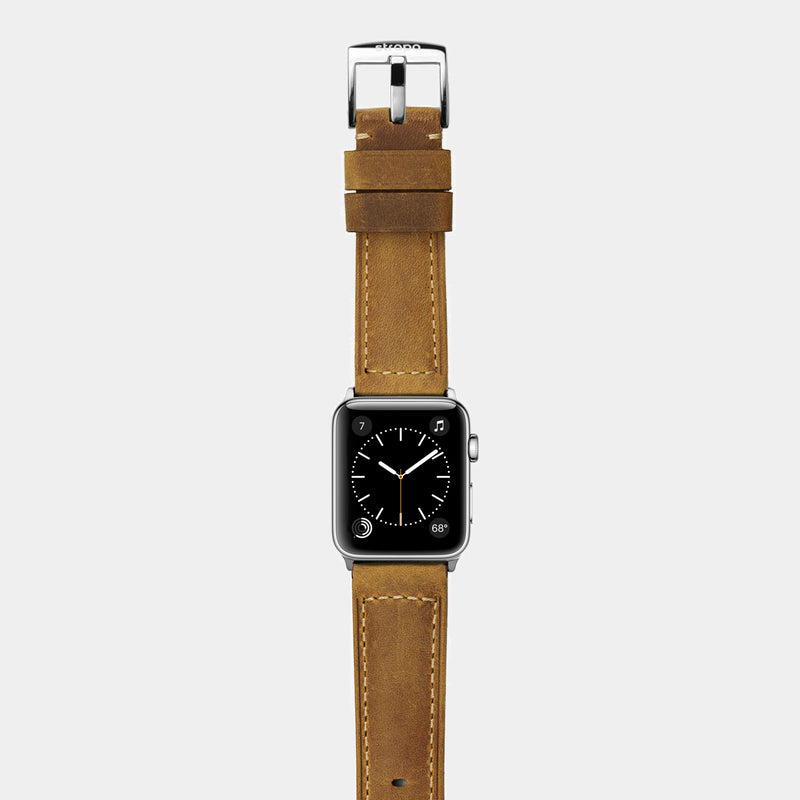 Brown tan leather band for stainless steel Apple Watch Confidens