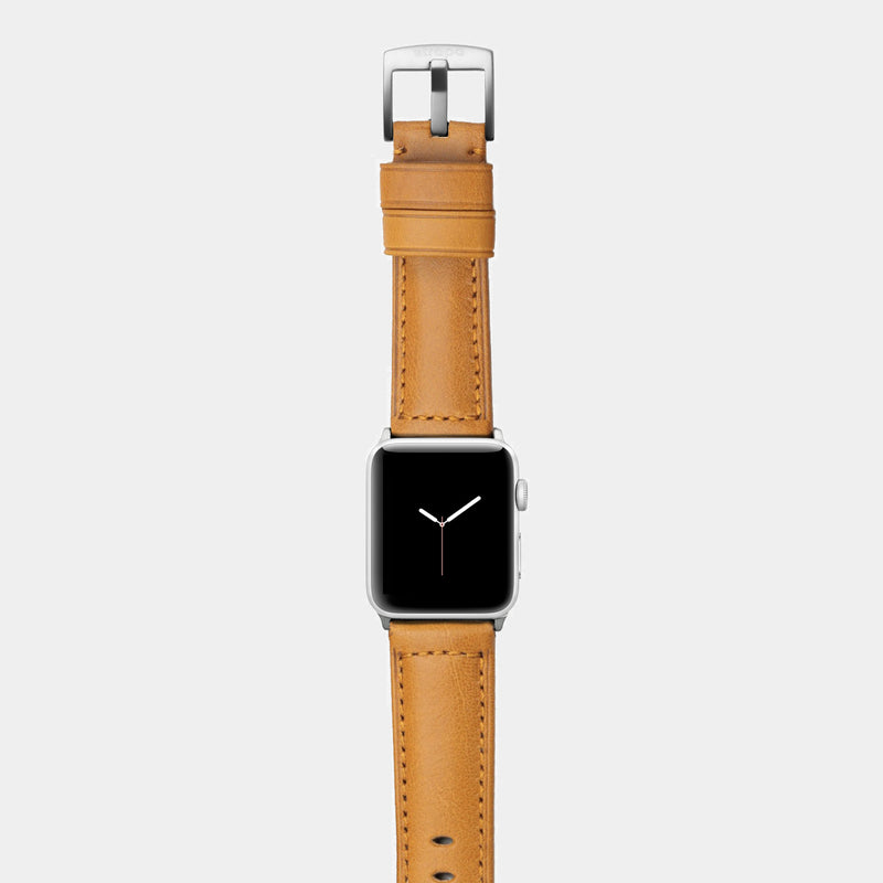 Orange leather band for silver aluminium Apple Watch Ingenium Honey