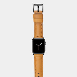 Orange leather band for space black stainless steel Apple Watch Ingenium Honey