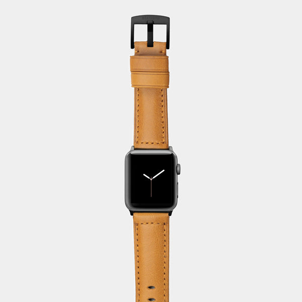 Orange leather band for space grey aluminium Apple Watch Ingenium Honey