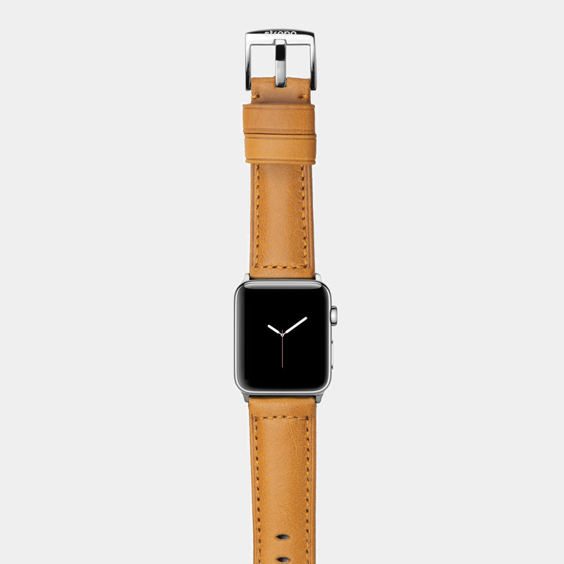 Orange leather band for stainless steel Apple Watch Ingenium Honey