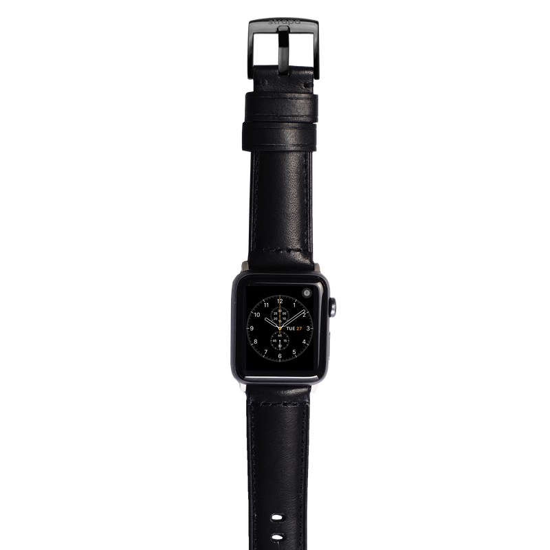 Black leather band for space black stainless steel Apple Watch Robus Diesel